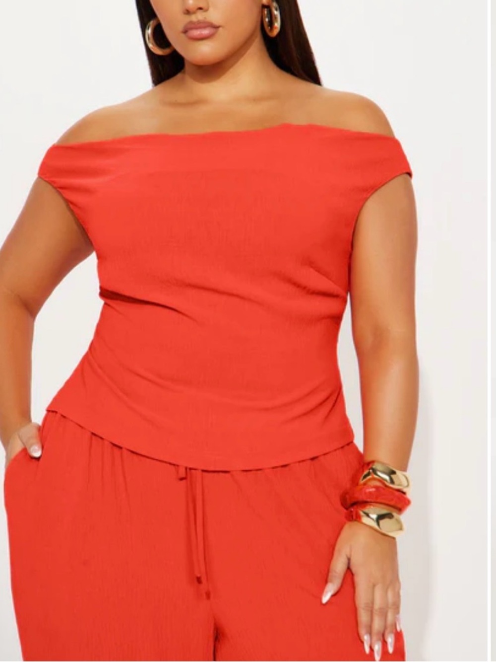 Fashion Nova Off-Shoulder Burnt Orange Jumpsuit